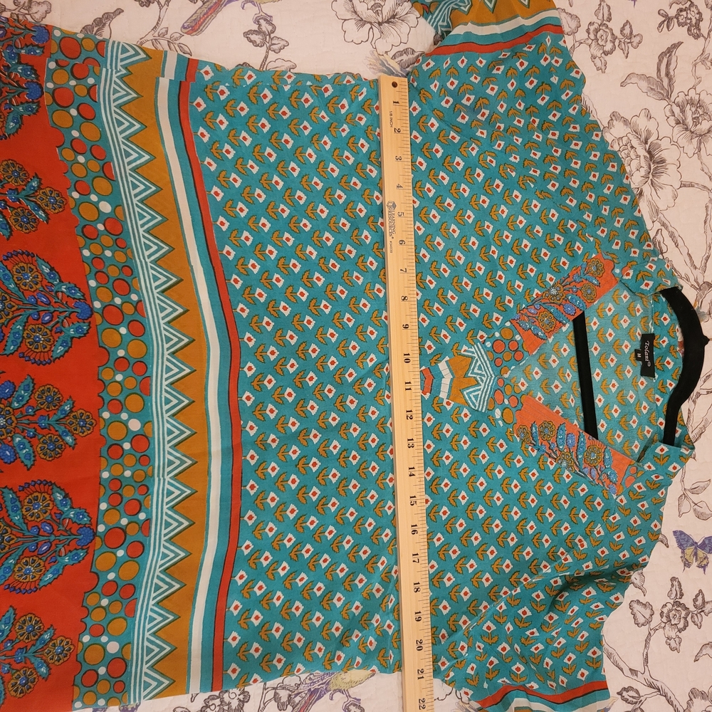 Tolani Nisha Teal and Orange Tunic Dress 100% Silk Sz Medium - Picture 9 of 10